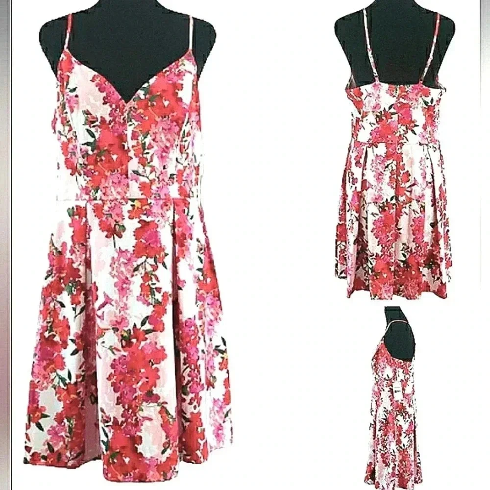 Summer Wedding Guest Sundress Cruise Floral Medium Mini Red Tropical Babydoll